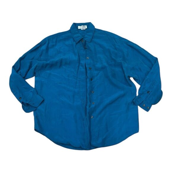 Express Teal Vintage 100% Silk Oversized Blouse S - Picture 1 of 3